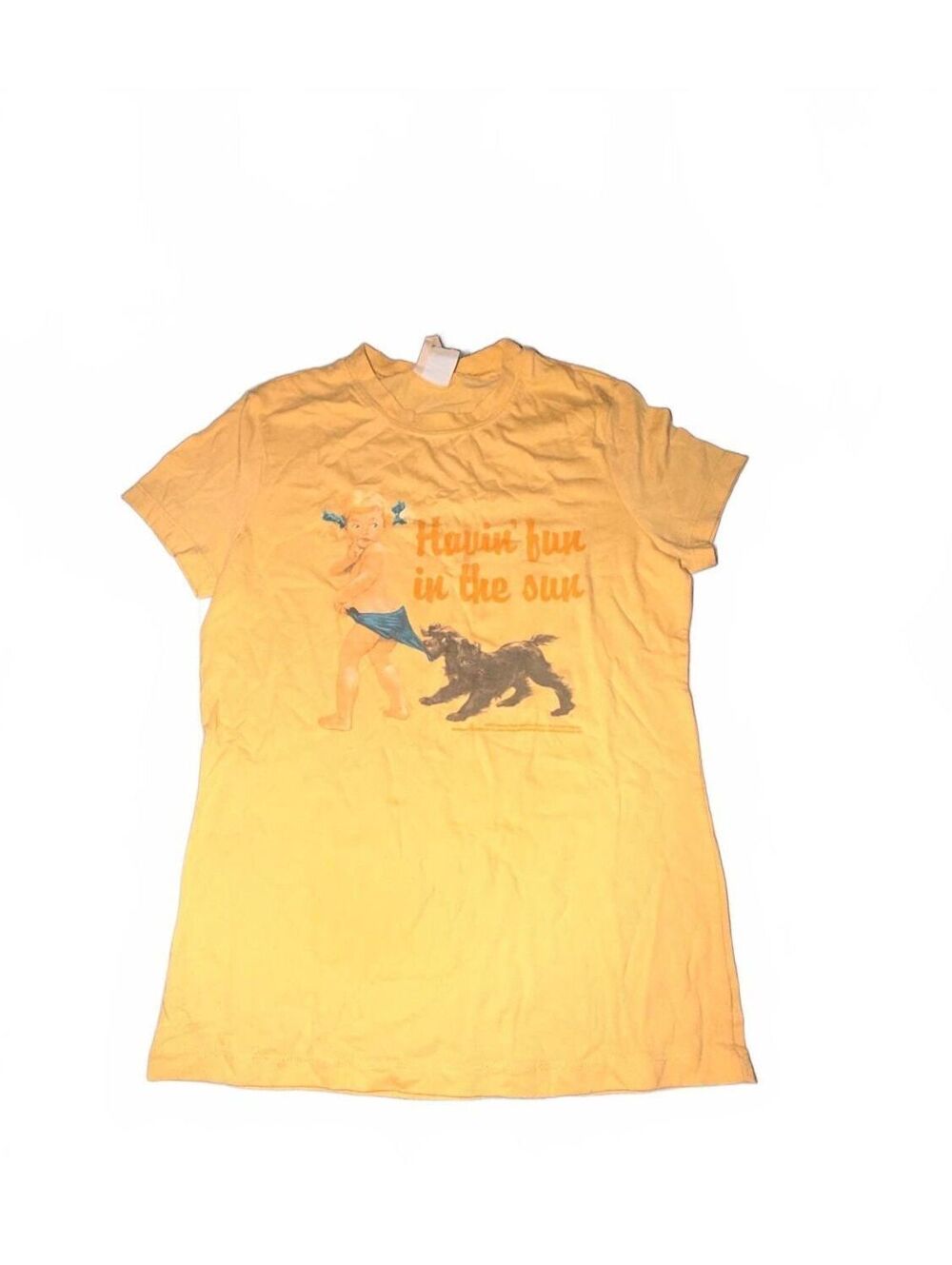 Vintage Maui Fine Brand Havin Fun in the sun Yellow Graphic T-Shirt Size Large